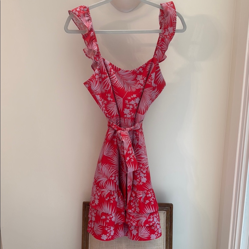 Red and White Floral Dress with Ruffle Straps